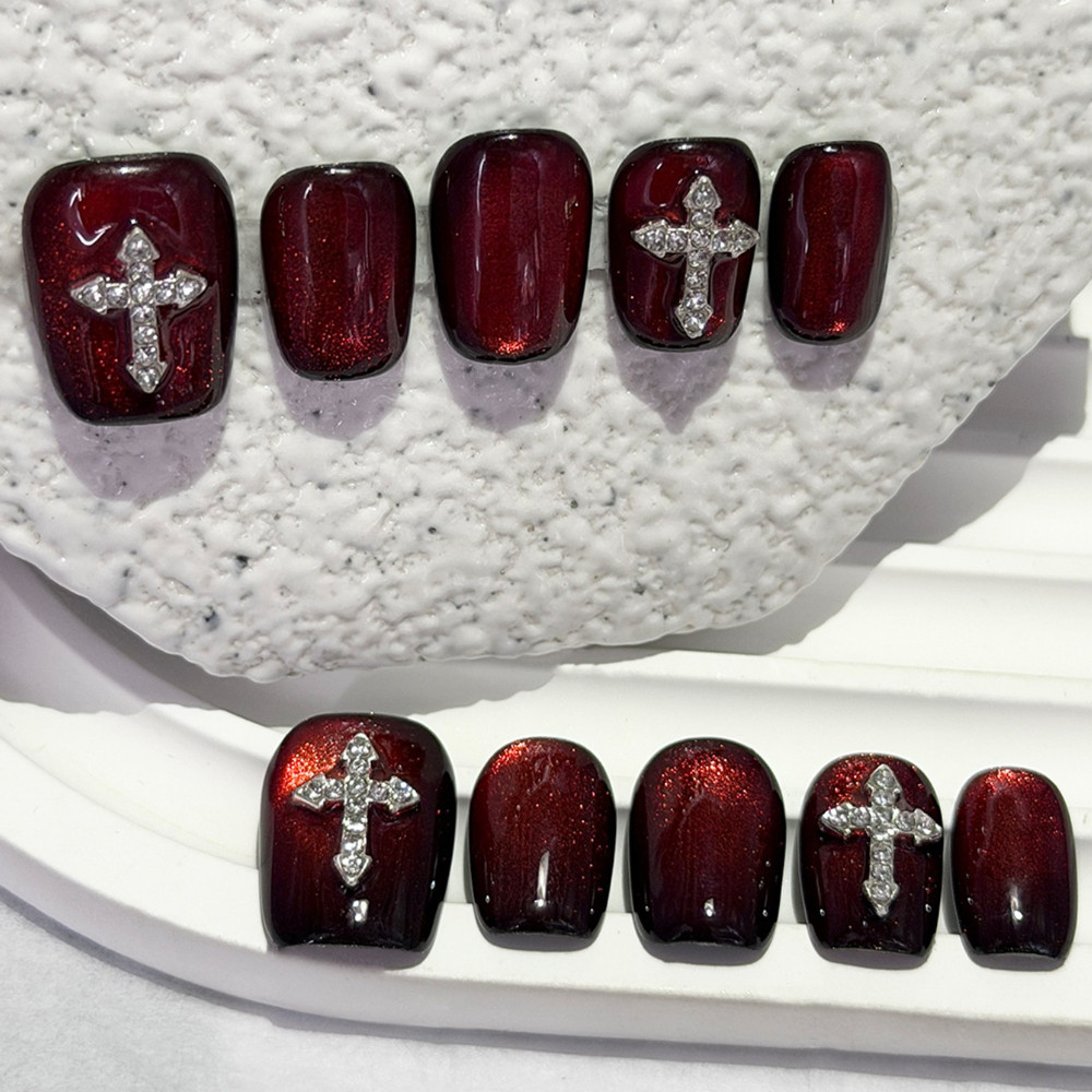 10 Buah Kuku Palsu Warna Merah - Nail Art Eye Cat ulasan dan harga