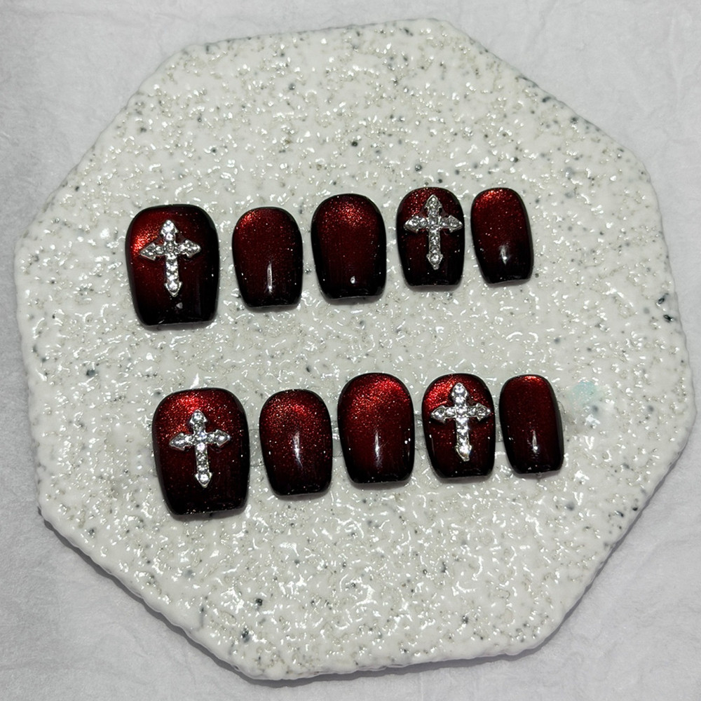 10 Buah Kuku Palsu Warna Merah - Nail Art Eye Cat ulasan dan harga