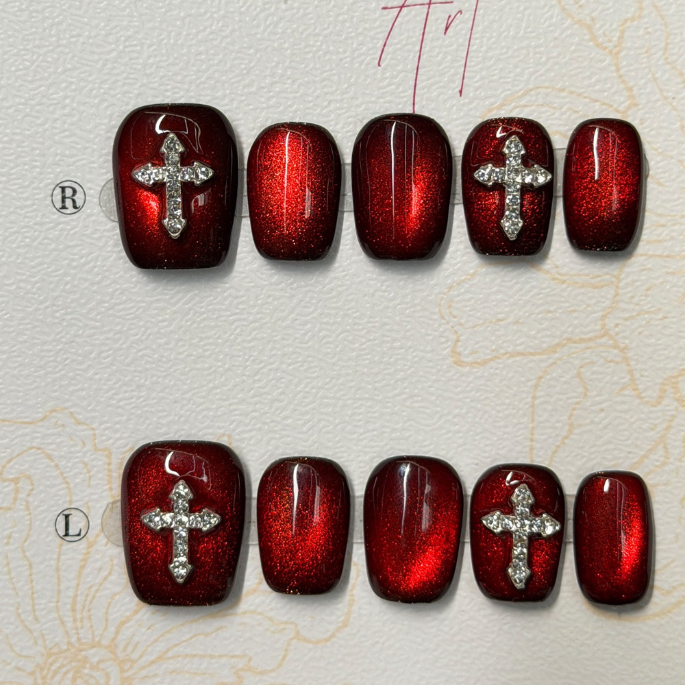 10 Buah Kuku Palsu Warna Merah - Nail Art Eye Cat ulasan dan harga