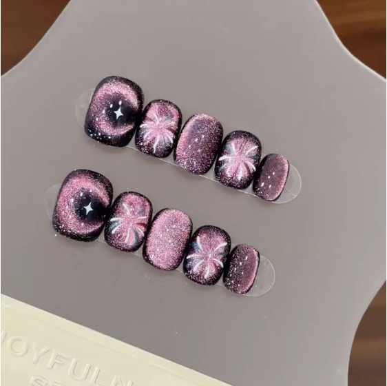 10Pcs Kuku Palsu Pendek Bulat  - Nail Art Eye Cat ulasan dan harga
