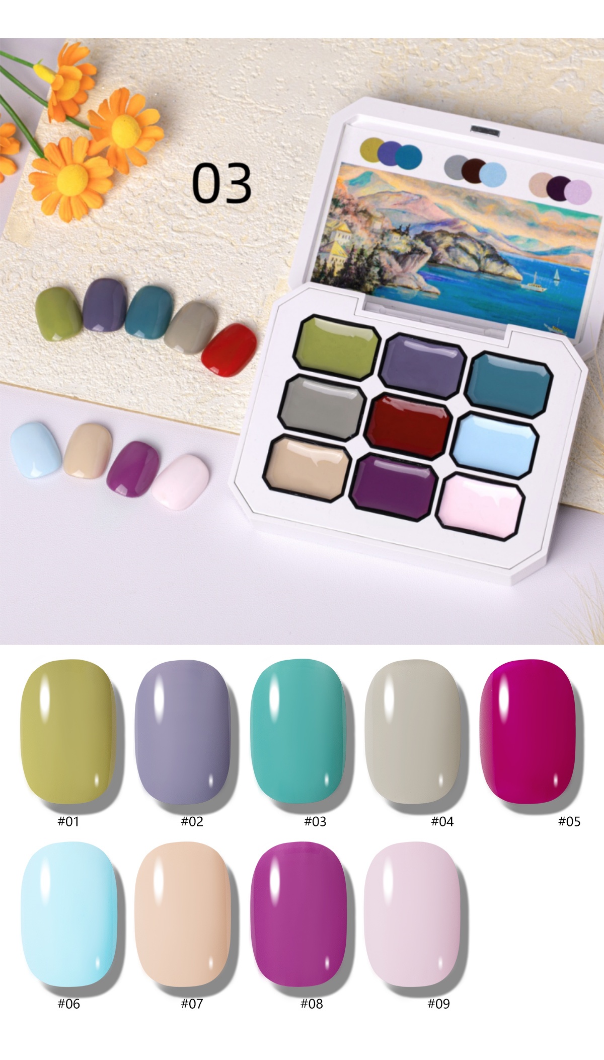 1pc Gel Lukis Warna 9-Grid, Sa - Nail Art Gel Polish ulasan dan harga